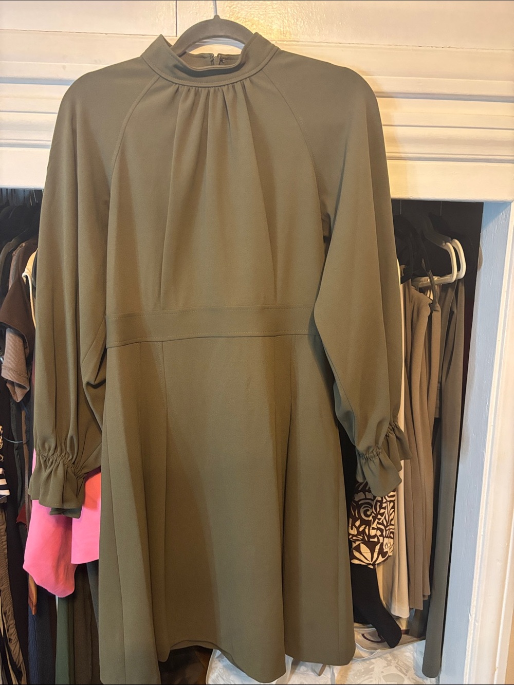 Calvin Klein Olive Green Long Sleeve High-Neck Dress